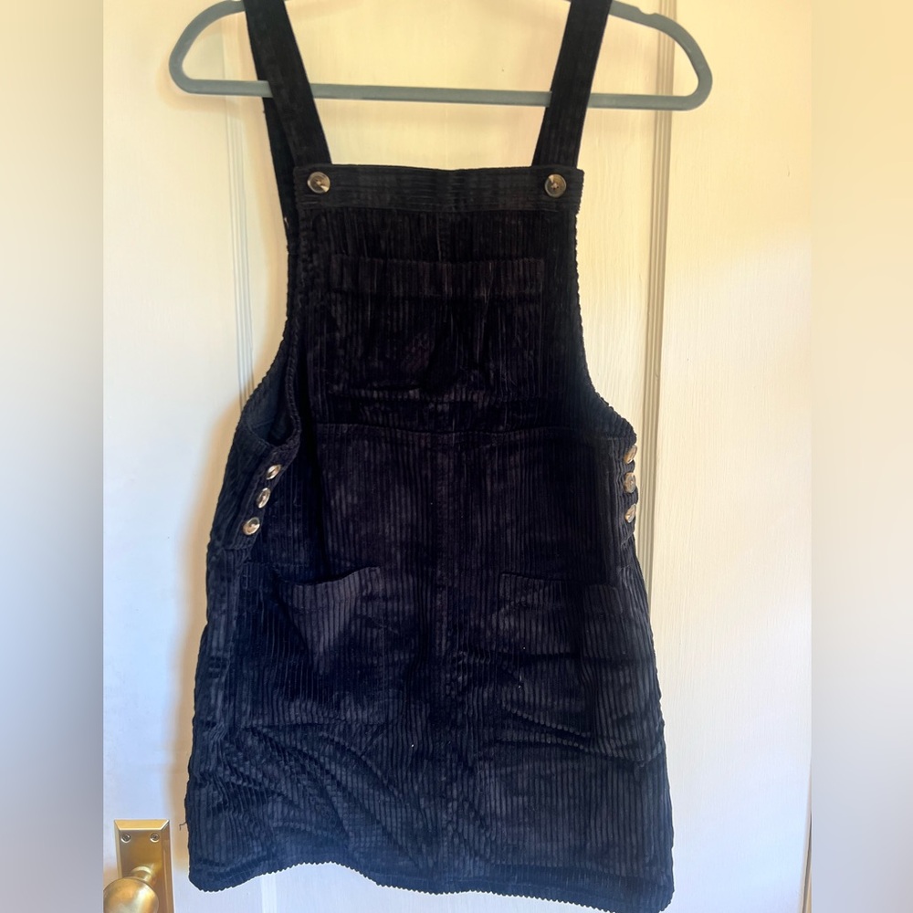 Black Corduroy Overall Mini Dress